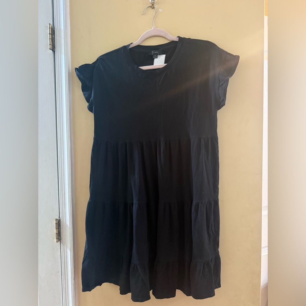 J. Crew Classic Black ruffle sleeve tiered jersey dress, small